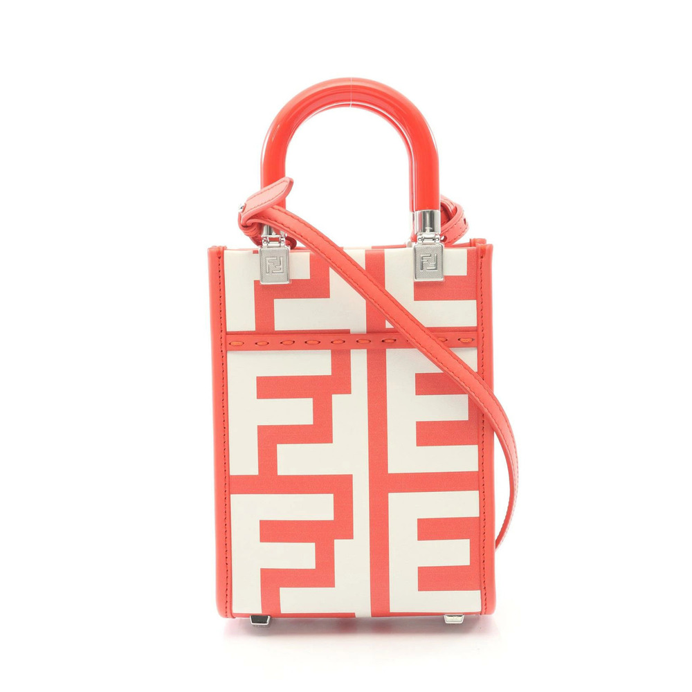 Fendi Sunshine Shopper Handbag Leather Red White
